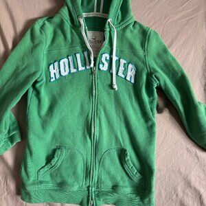 Hollister Green Y2K 2010’s Women's Double Zip Hoodie Embroidered Size M fitted